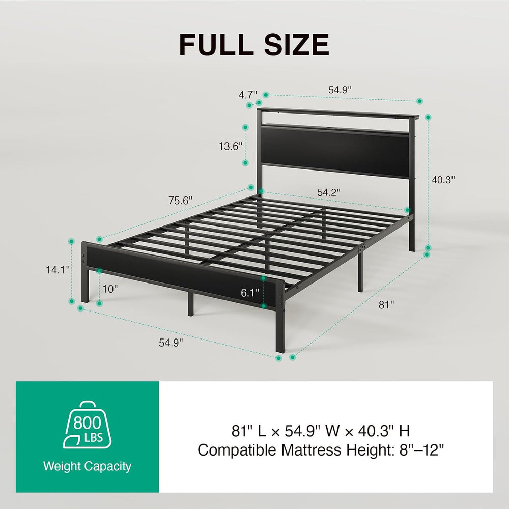 Novilla Full Bed Frame with LED Lights and Charging Station, Metal Platform B...
