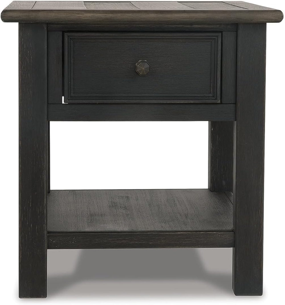 BOWERY HILL Contemporary Wood End Table, Grayish Brown and Black Finish, 1 Dr...