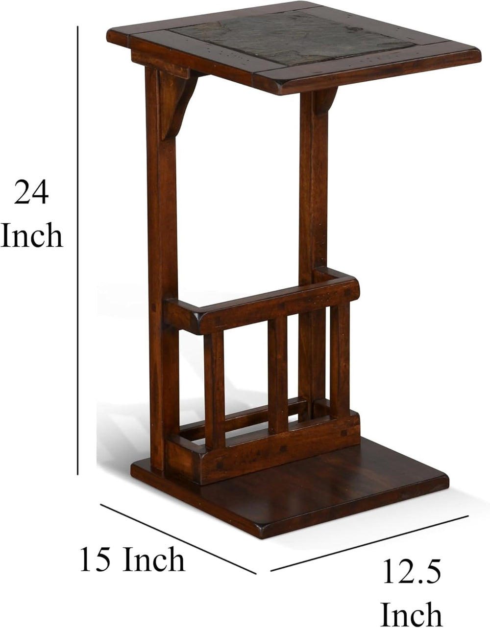 Benzara Jenne Sofa Side Table with Magazine Rack- 13 Inch Top- Dark Brown Wood
