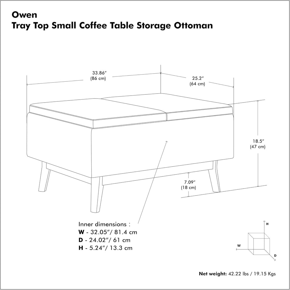SIMPLIHOME Owen 34" Vegan Leather Storage Ottoman in Distressed Pecan Brown