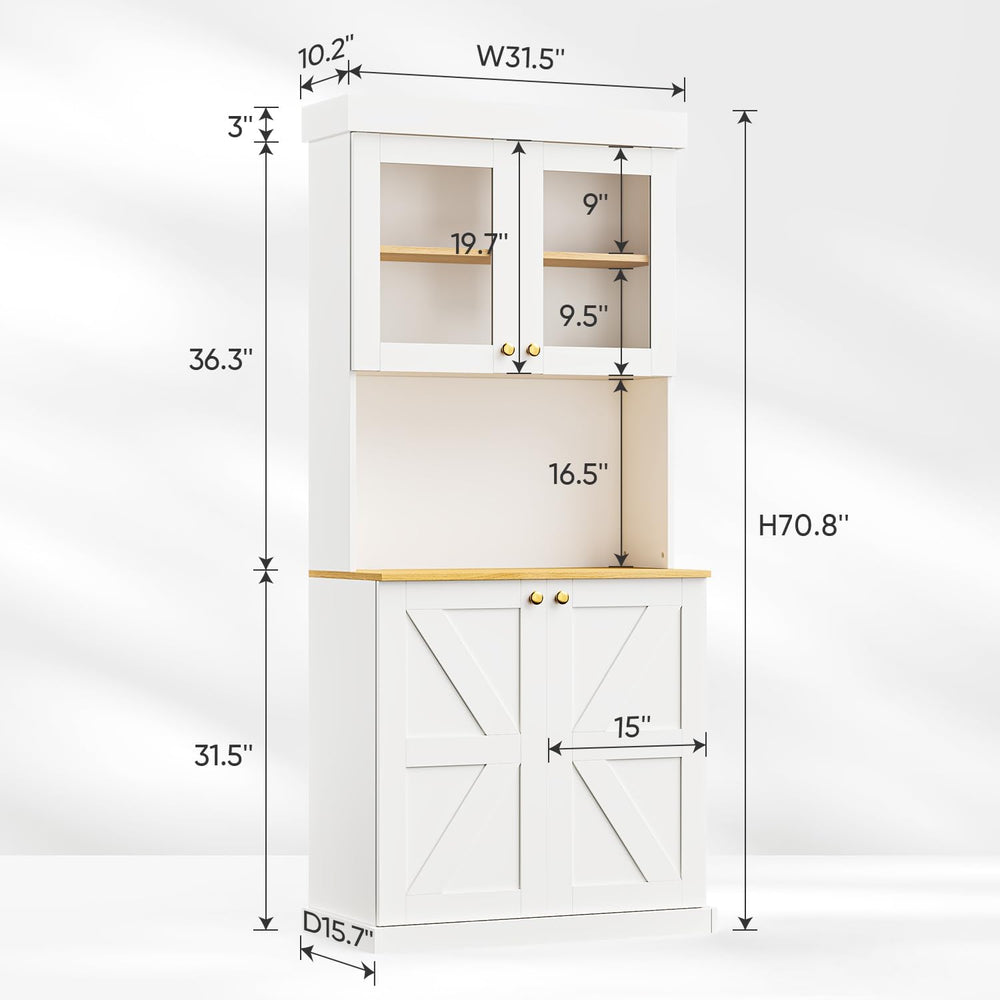 ivaniti 71" Tall Farmhouse Kitchen Pantry, Large Storage Cabinet with Gl...