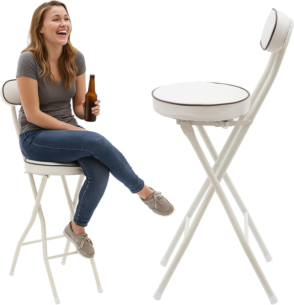 Folding Bar Stool with Backrest Set of 2, White Modern Foldable Counter Tall ...