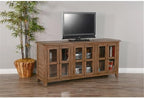 Pemberly Row Doe Valley 70" Transitional Wood TV Cabinet, Taupe Brown Finish, Mahogany Solids and Veneers, Adjustable Shelves, Cord Management, Fits TVs Up to 80", Living Room Media Console
