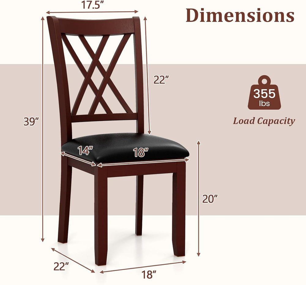 COSTWAY Set of 4 Dining Chairs, Wooden Kitchen Side Chair with PU Leather Pad...