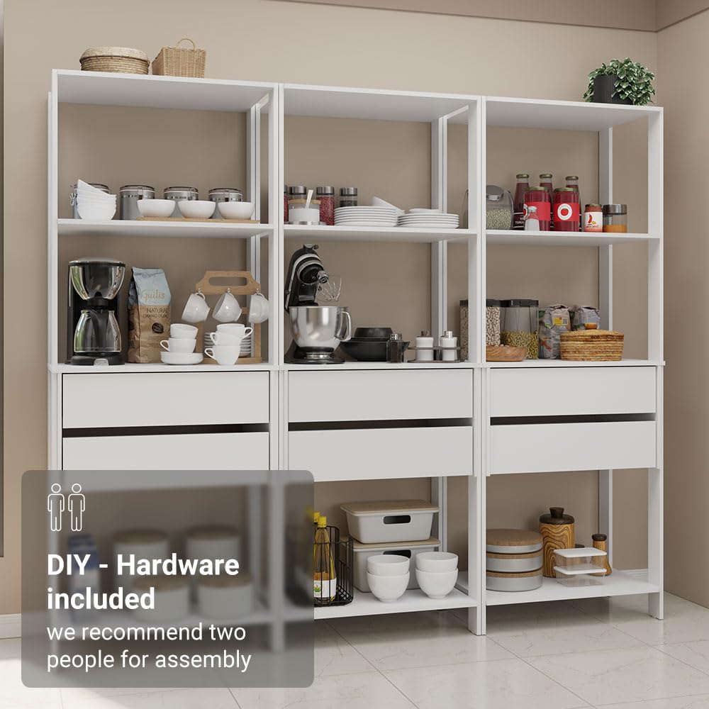 Madesa Kitchen Pantry Storage Rack with 6 Drawers and Open Shelves 82" L...