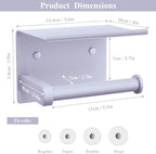Tindbea Toilet Paper Holder with Shelf Adhesive or Screw Wall Mounted Toilet Paper Roll Dispenser Storage, Stainless Steel Bathroom Shelf Holder Accessories (Lavender Purple)