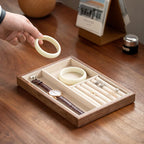Black Walnut Wood Jewelry Tray with Velvet Lining, Multi-Functional Jewelry Organizer for Rings, Earrings, Necklaces & Bracelets, Drawer Jewelry Storage & Display Tray