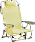 Aluminum Beach Chair Oxford Fabric 100kg Capacity Khaki | Seat Height 20.1 cm, 19.7" x 16.5" Seat, Silver Aluminum Frame, Lightweight Portable, Outdoor Use