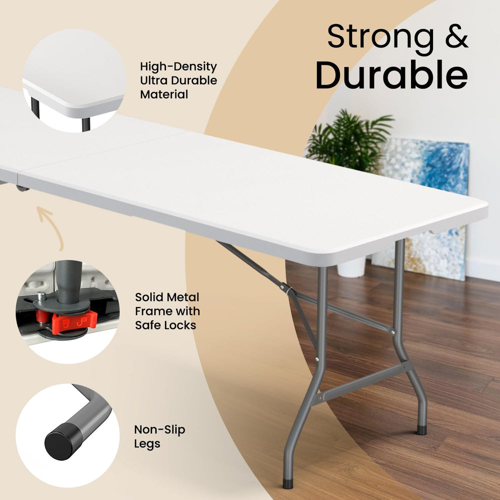 Our Modern Space 8 Feet Foldable Table with Built in Handle & Steel Legs ...