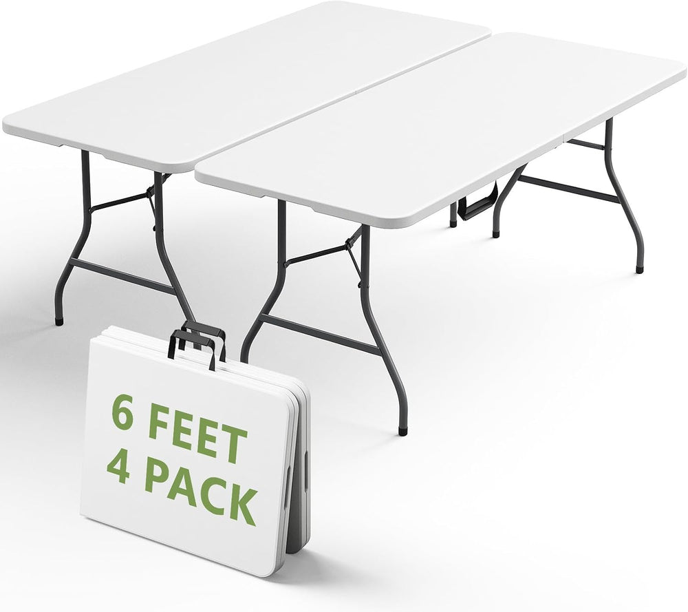 6FT Folding Table 4 Pack,Heavy Duty Plastic Foldable Tables with Carry Handle...