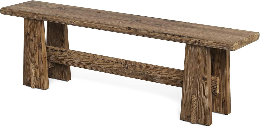 LITTLE TREE 59" Solid Wood Bench, Farmhouse Entryway Bench, Long Retro B...