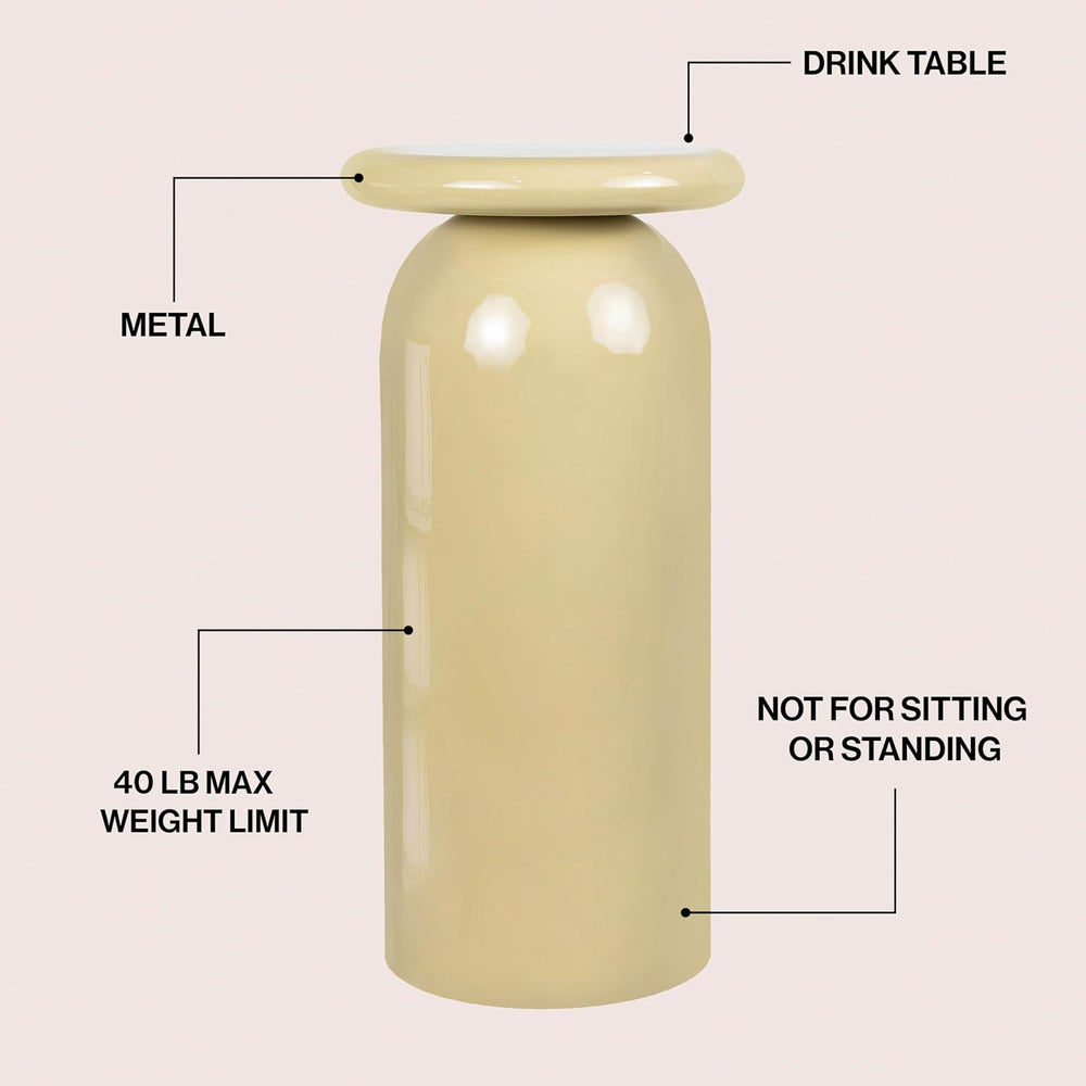 JONATHAN Y Miles Modern 22.75" Glossy Almond Metal Round Drink Table wit...