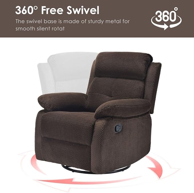 Swivel Rocker Recliner with 360 Degree Swivel, Small Recliners with 30 Degree, 90-150 Degree Angle, Lift Chair for Home Theater Seating, Adults, Living Room, Bedroom, Nursery, Coffee