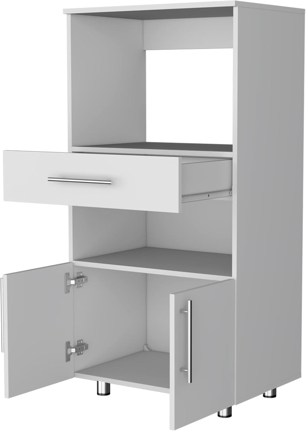 24.4" D*16.5" W*48.03" H Freestanding Kitchen Pantry with 2 Open Shelves, Single Door, Rectangular Storage Cabinet, Modern Minimalist, for Living Room, Dining Room, White