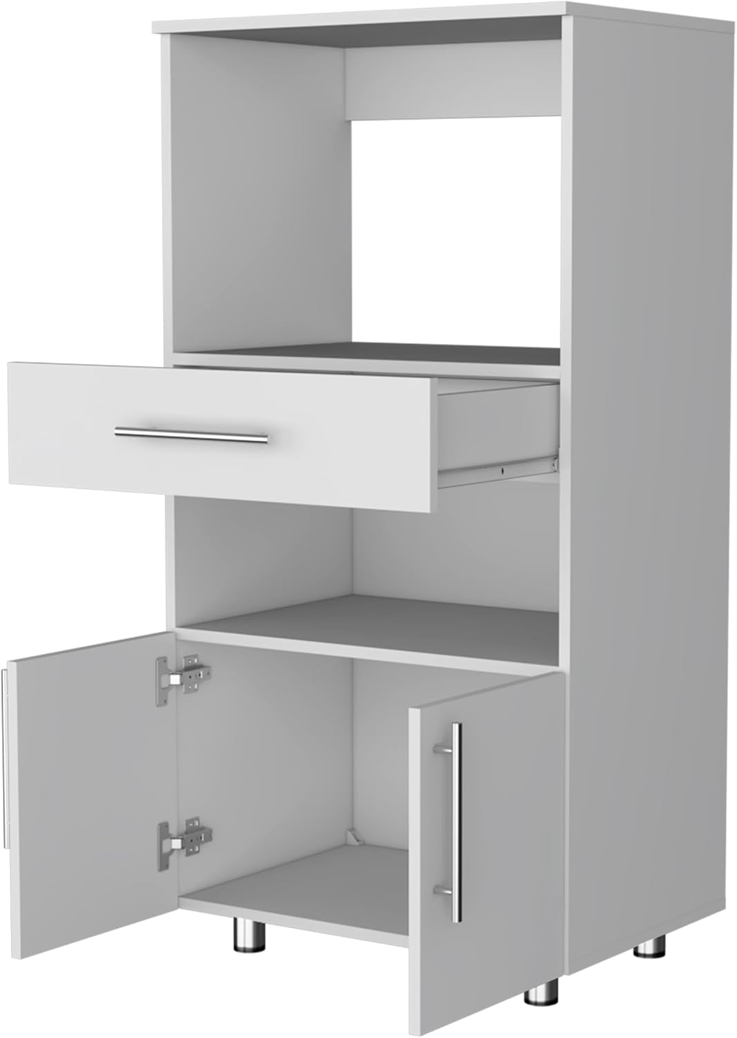 24.4" D*16.5" W*48.03" H Freestanding Kitchen Pantry with 2 Open Shelves, Single Door, Rectangular Storage Cabinet, Modern Minimalist, for Living Room, Dining Room, White