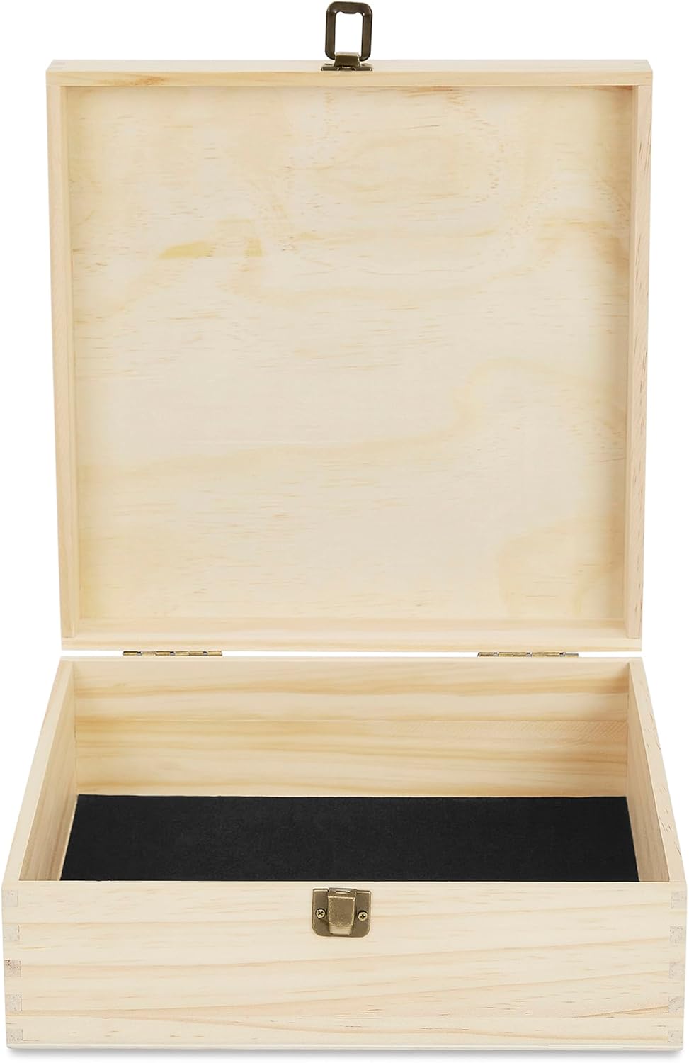 makerflo Large Natural Pine Wood Memory Box with Black Felt Inside, Hinged with Clasp, Keepsake Wooden Box Ideal for Craft and Personalization (Laser Engraving, Epoxy, UV DTF, and Vinyl) – Pack of 1