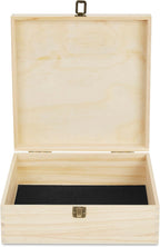 makerflo Large Natural Pine Wood Memory Box with Black Felt Inside, Hinged with Clasp, Keepsake Wooden Box Ideal for Craft and Personalization (Laser Engraving, Epoxy, UV DTF, and Vinyl) – Pack of 1