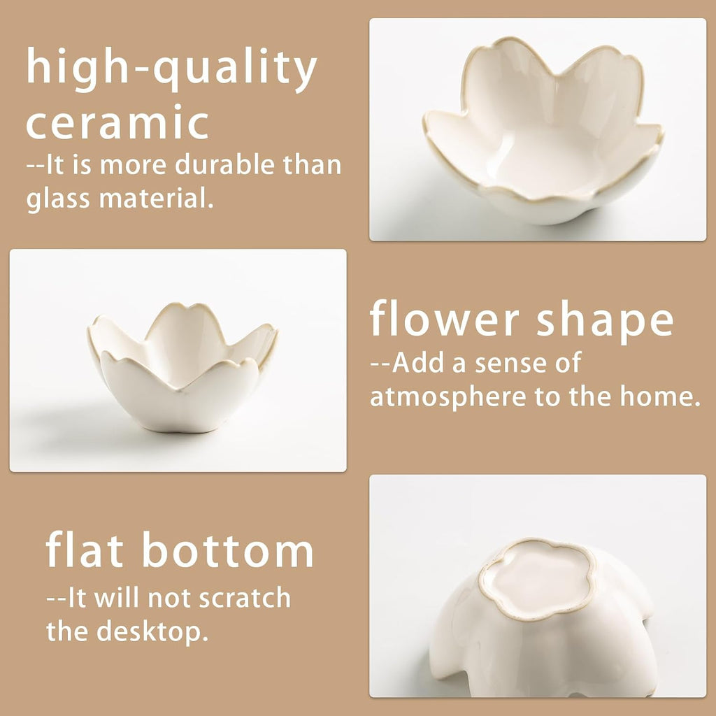 Mecaikru Ceramic Jewelry Tray, 3.5 in Flower Ring Dish with Gift Box & Card | Petal-shaped bowl keeps rings, earrings and small necklaces visible while helping prevent slipping.
