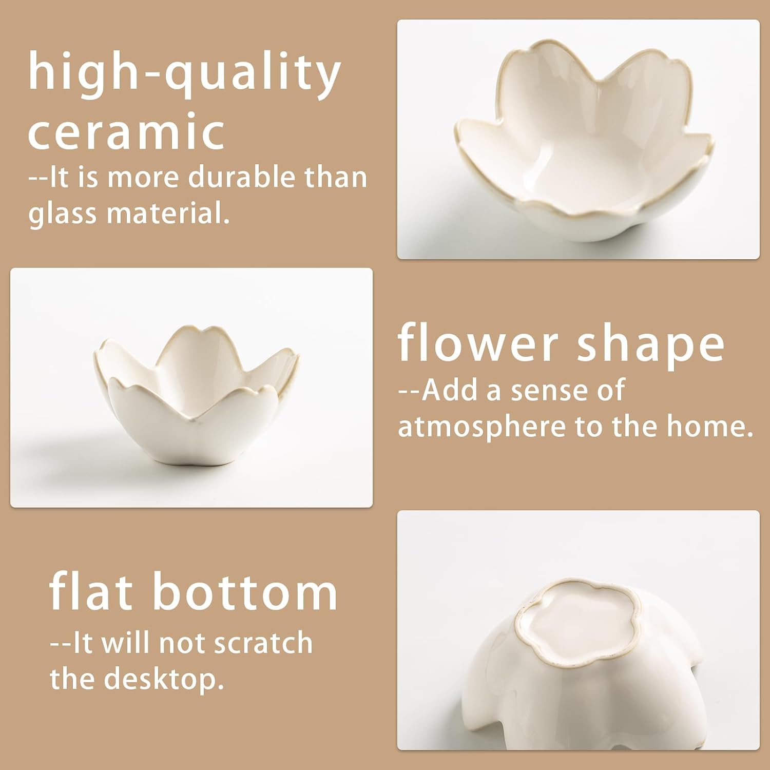 Mecaikru Ceramic Jewelry Tray, 3.5 in Flower Ring Dish with Gift Box & Card | Petal-shaped bowl keeps rings, earrings and small necklaces visible while helping prevent slipping.