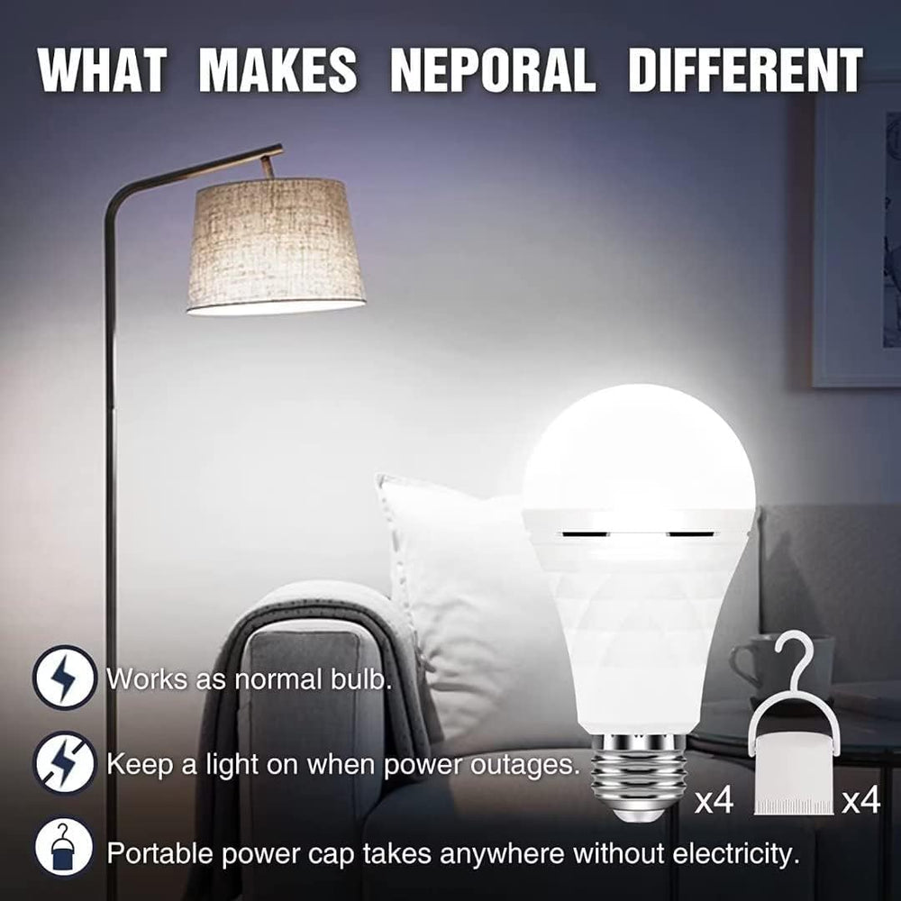 Neporal A19 Rechargeable Light Bulbs Emergency Light Bulb for Power Outages, ...