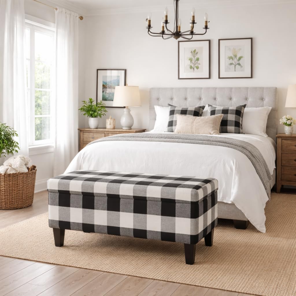 HomePop 36" Storage Ottoman Bench with Hinged Lid - Black Buffalo Plaid