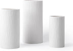 D'vine Dev 10 Inch Cylinder Vase, White Waterfall Textured Ceramic Flower Vase for Home Décor, VS-WF-B-2