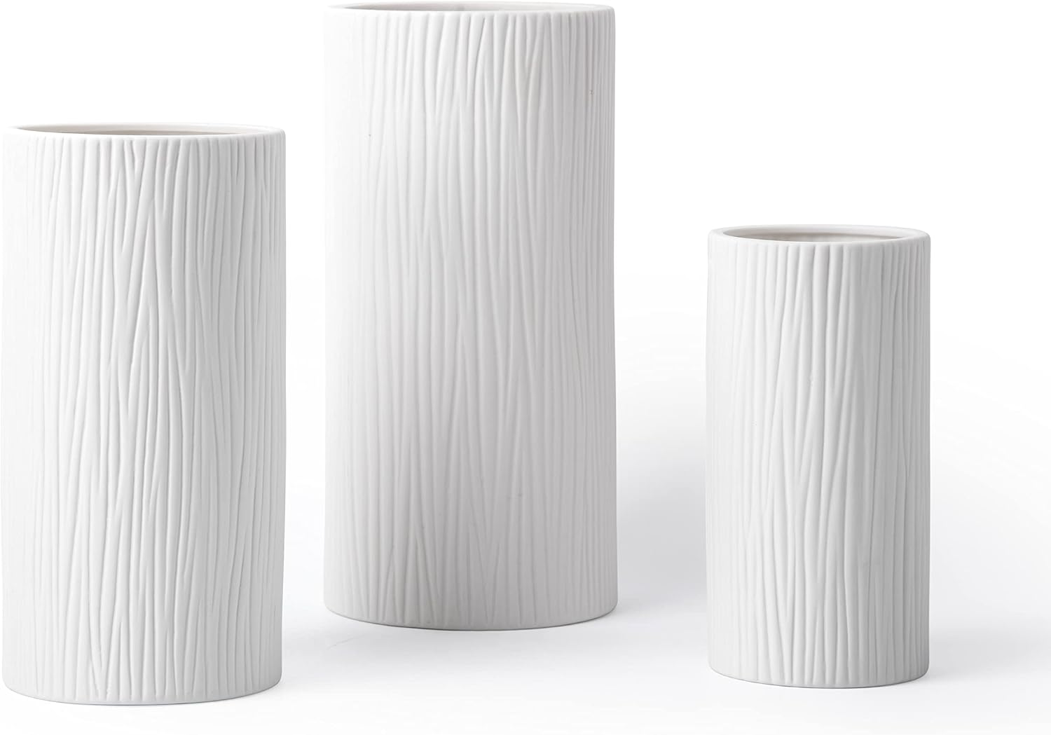 D'vine Dev 10 Inch Cylinder Vase, White Waterfall Textured Ceramic Flower Vase for Home Décor, VS-WF-B-2