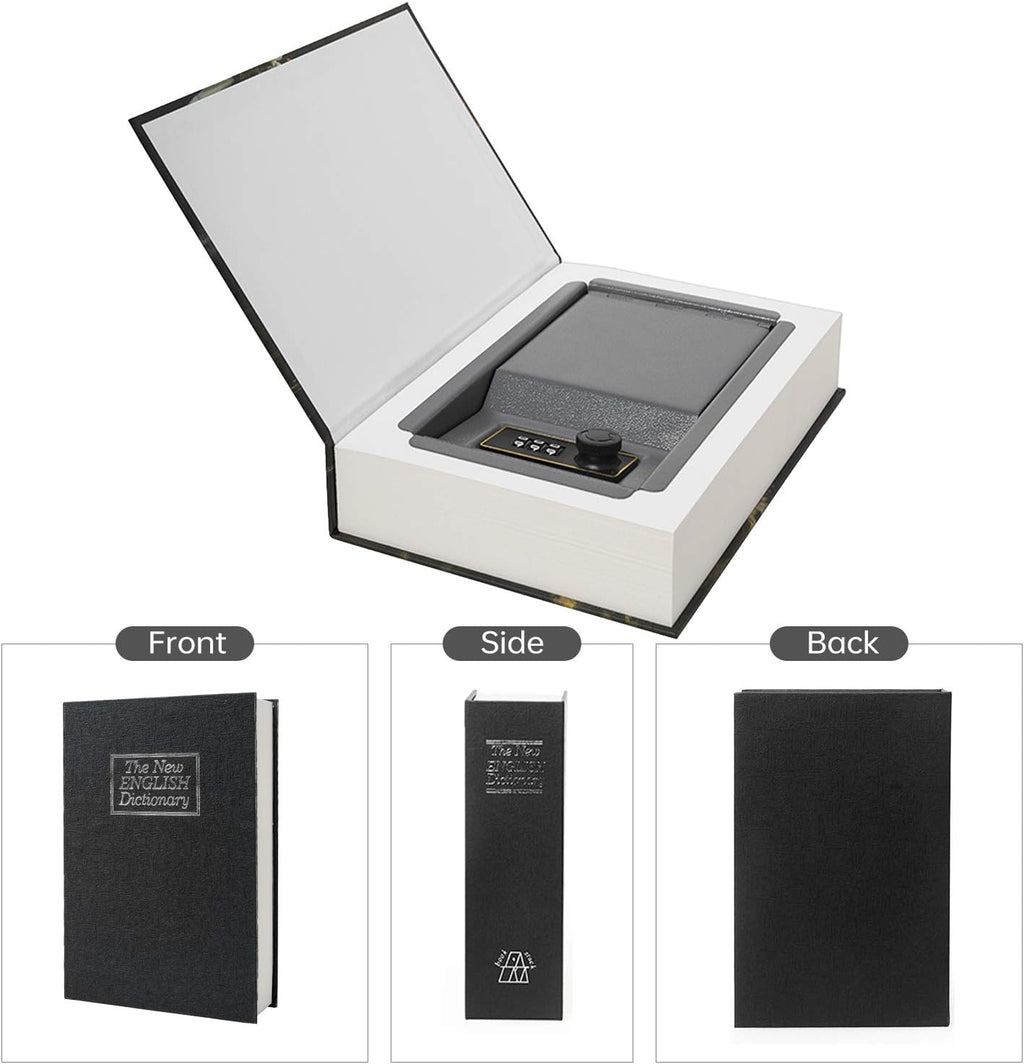 Real Paper Transfer Book Safe, Hollow with Secret Hidden Compartment, Combination Lock, 8.7"×6"×2" (Black Dictionary-Combination)
