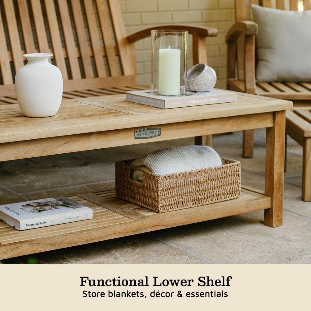Ash & Ember Sierra 47" Grade A Teak Outdoor Coffee Table with Shelf