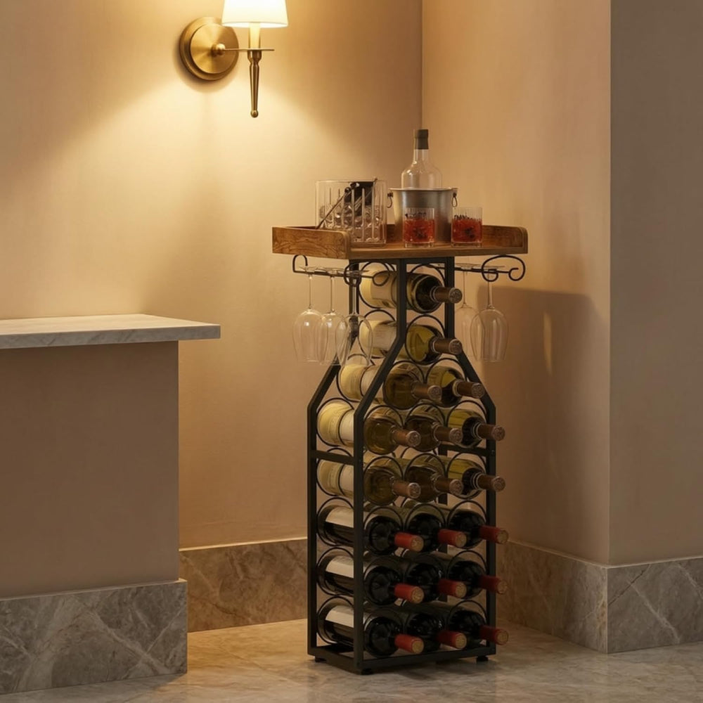 Industrial Floor Beverage Rack | beverage Rack with Glass Holder, Space-Savin...