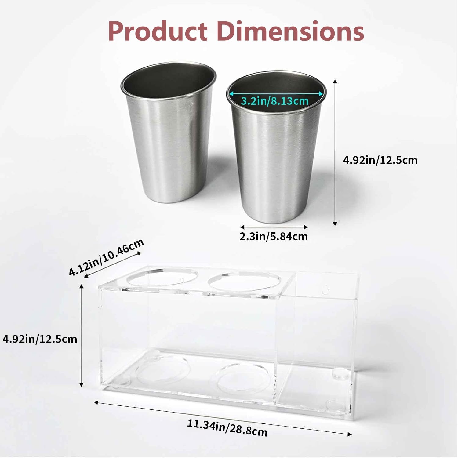 Hair Tool Organizer, Acrylic Hot Tools Organizer with 2 Stainless Steel Cups, Hair Tool Holder Wall Mount & Countertop for Dryer, Curling Iron & Brushes for Bathroom Vanity CHOCHOYAH