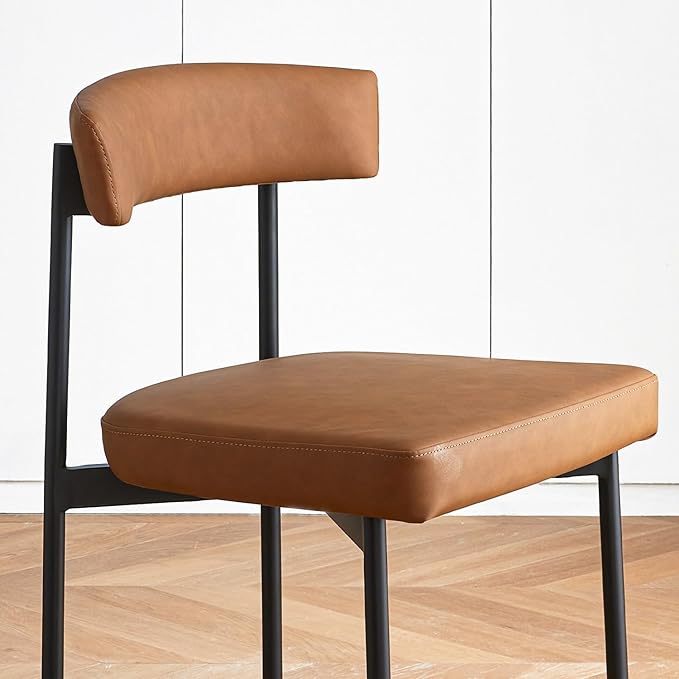 Brown Faux Leather Dining Chairs Set of 2, Armless Upholstered Kitchen Chair,...