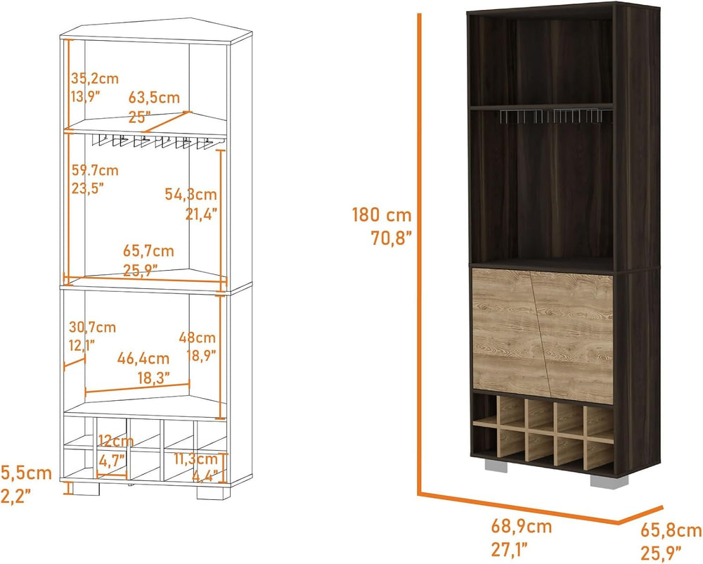 Wine Rack 10-Bottle 3-Shelf Corner Cabinet, Pantry Storage Cabinet Locker for...