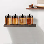 Amolliar Amber Bronze Glass Apothecary Jar With Metal Lid & Labels, Bathroom Qtip Holder Dispenser Storage Canister, Perfect for Cotton Balls, Cotton Swabs, Makeup Pads, Bath Salt, Floss, 4 Pack (ORB)