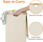 Lifewit 100L Laundry Basket with Lid, Clothes Hampers for Laundry with Bamboo Handles and A Removable Bag, Large Foldable Laundry Hamper for Bedroom, Bathroom, Dorm, Laundry Room, White