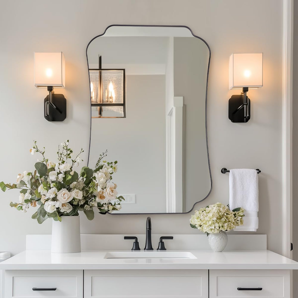 ANDY STAR Bathroom Vanity Mirror, 24x36 Matte Black Rectangle Mirror with Sca...