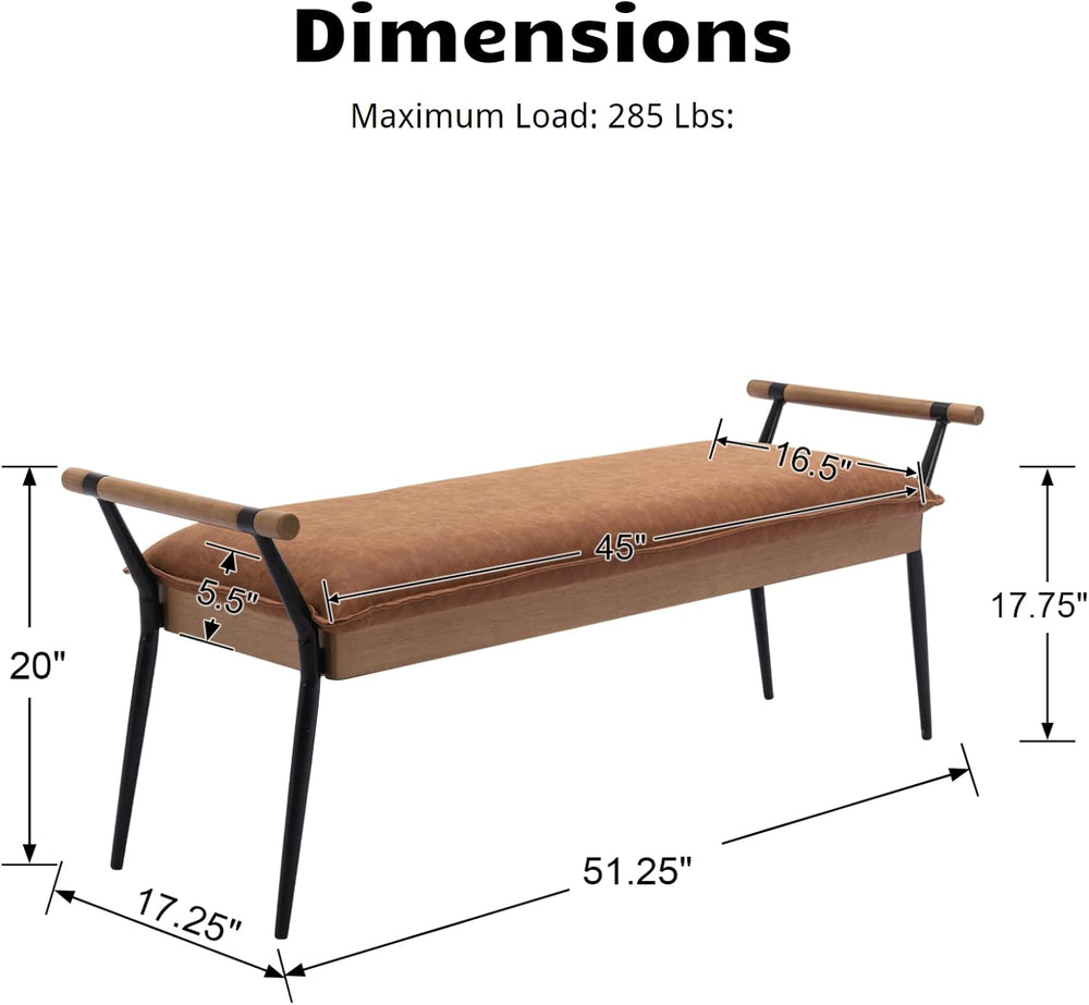 HEAH-YO Modern Dining Bench, 51 Inches Entryway Bench with Armrests, Upholste...