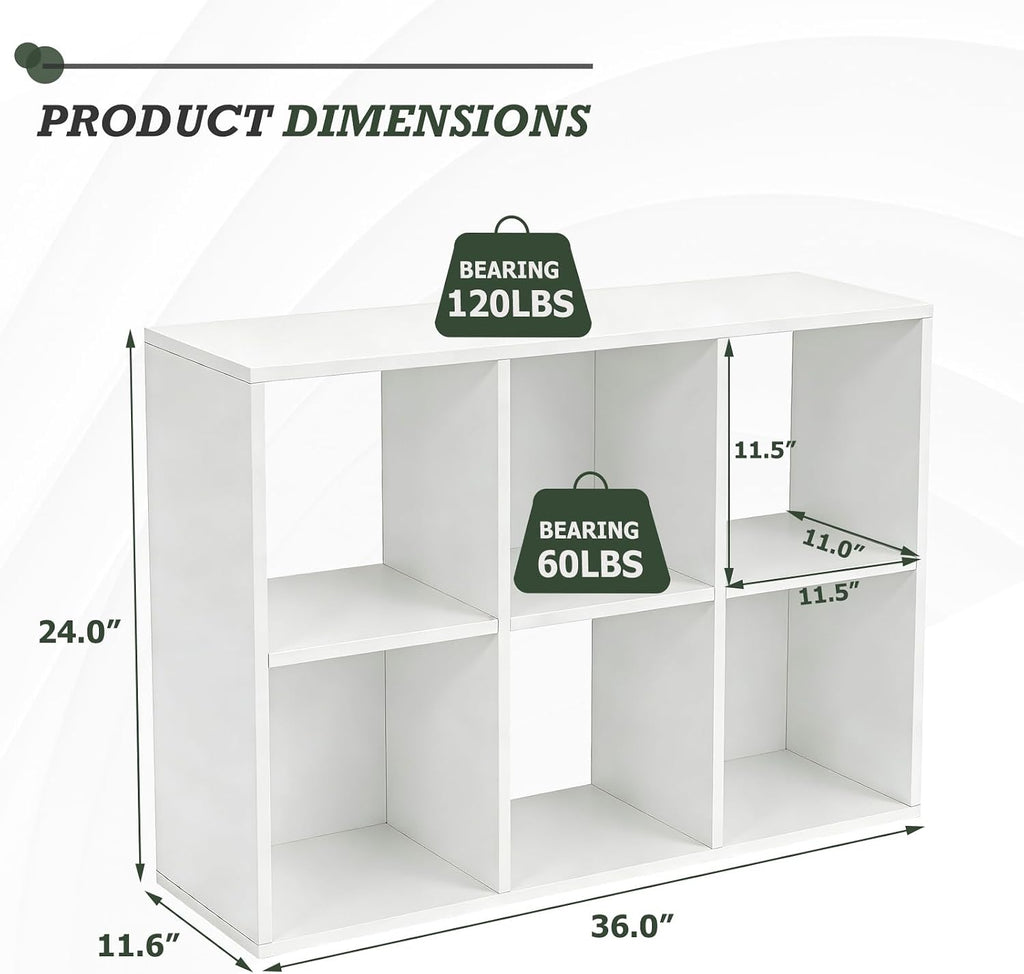 6-Cube Storage Organizer Shelf, Open Cube Bookshelf, Reversible Bookcase, Modern Sturdy Storage for Living Room, Bedroom, Entryway, Home Office, White