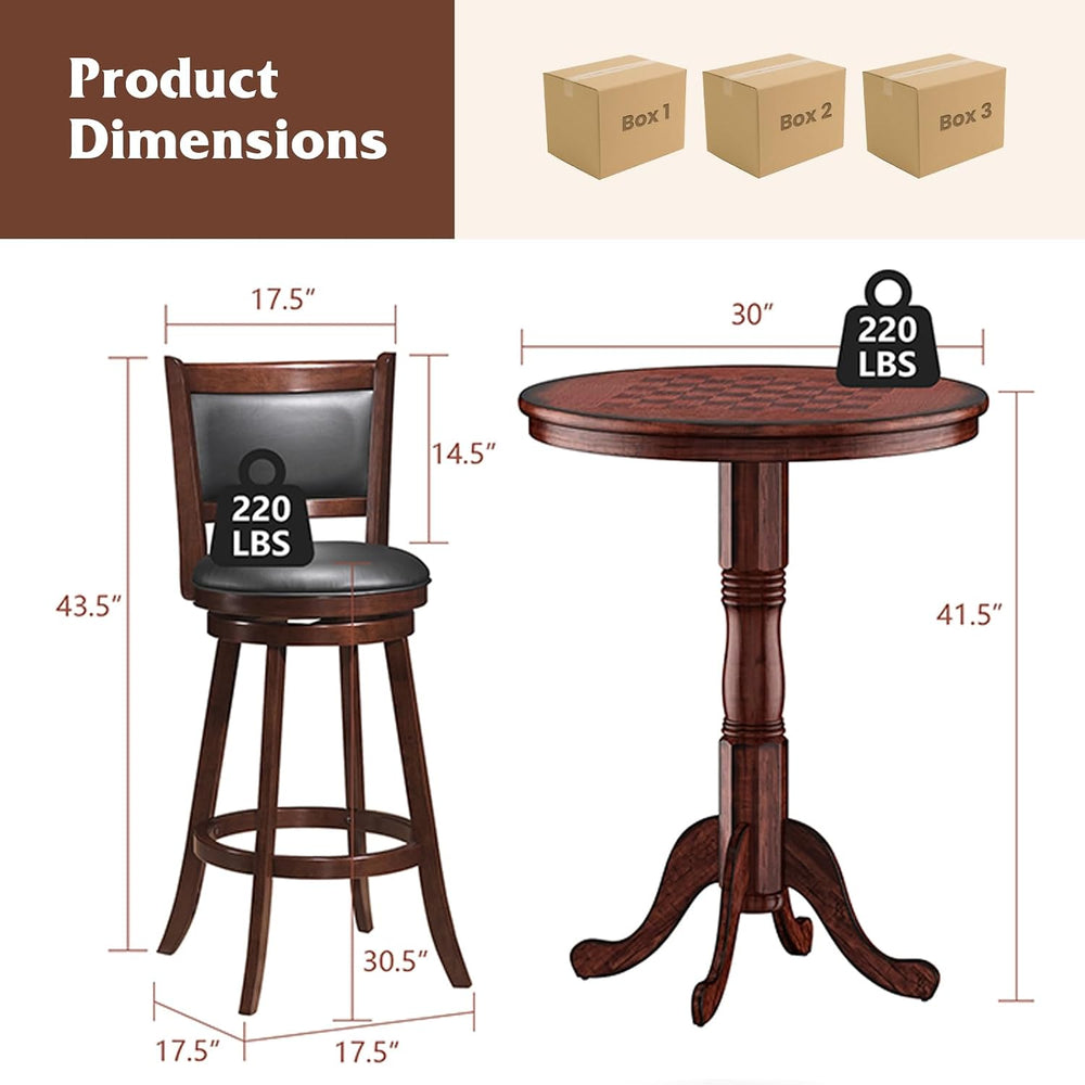 3 Piece Bar Table and Chairs Set, Round Counter Height Dining Table with Ches...