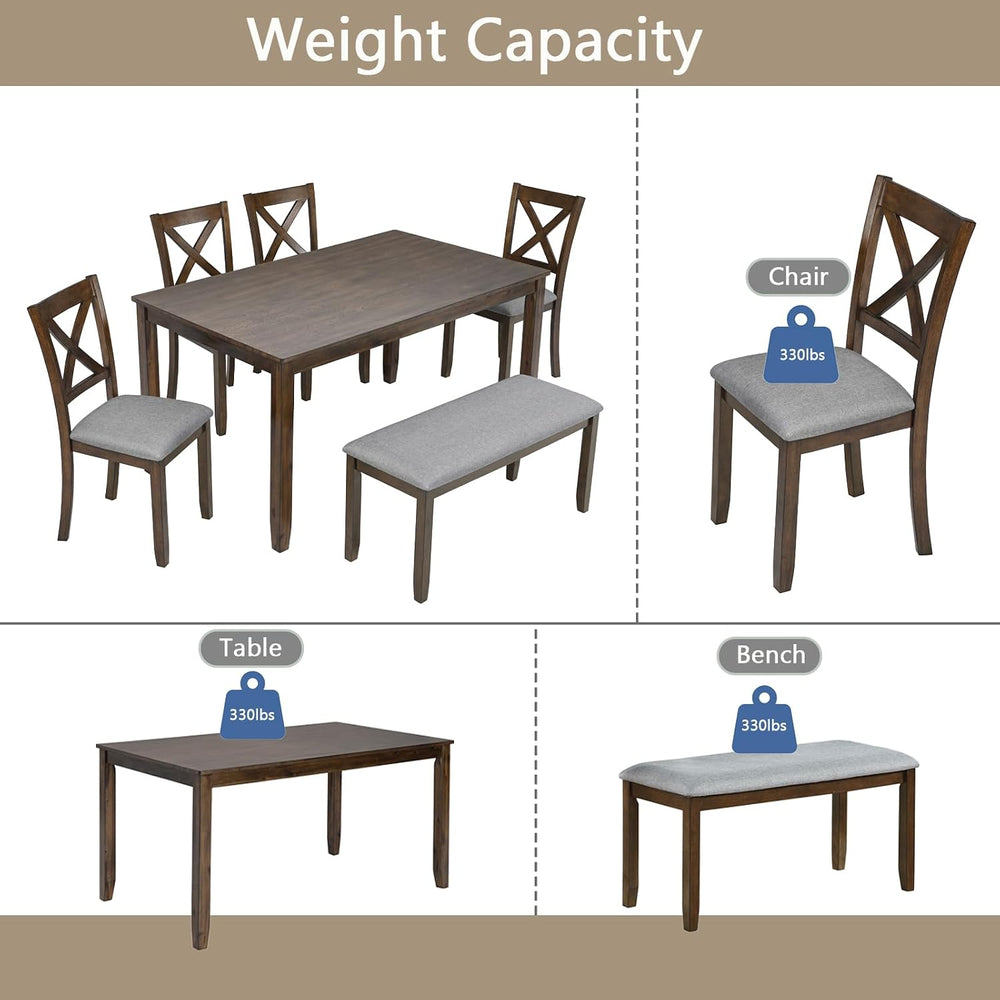 Harper & Bright Designs 6-Piece Dining Table Set with 4 Chairs and Bench,...