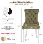 Mid Century Modern Dining Chairs Set of 2, Olive Velvet Upholstered Tufted Back, Kitchen & Dining Room Chairs, Brushed Silver Metal Legs, Nailhead Trim, Sillas para Comedor (Olive, 2 Pcs)