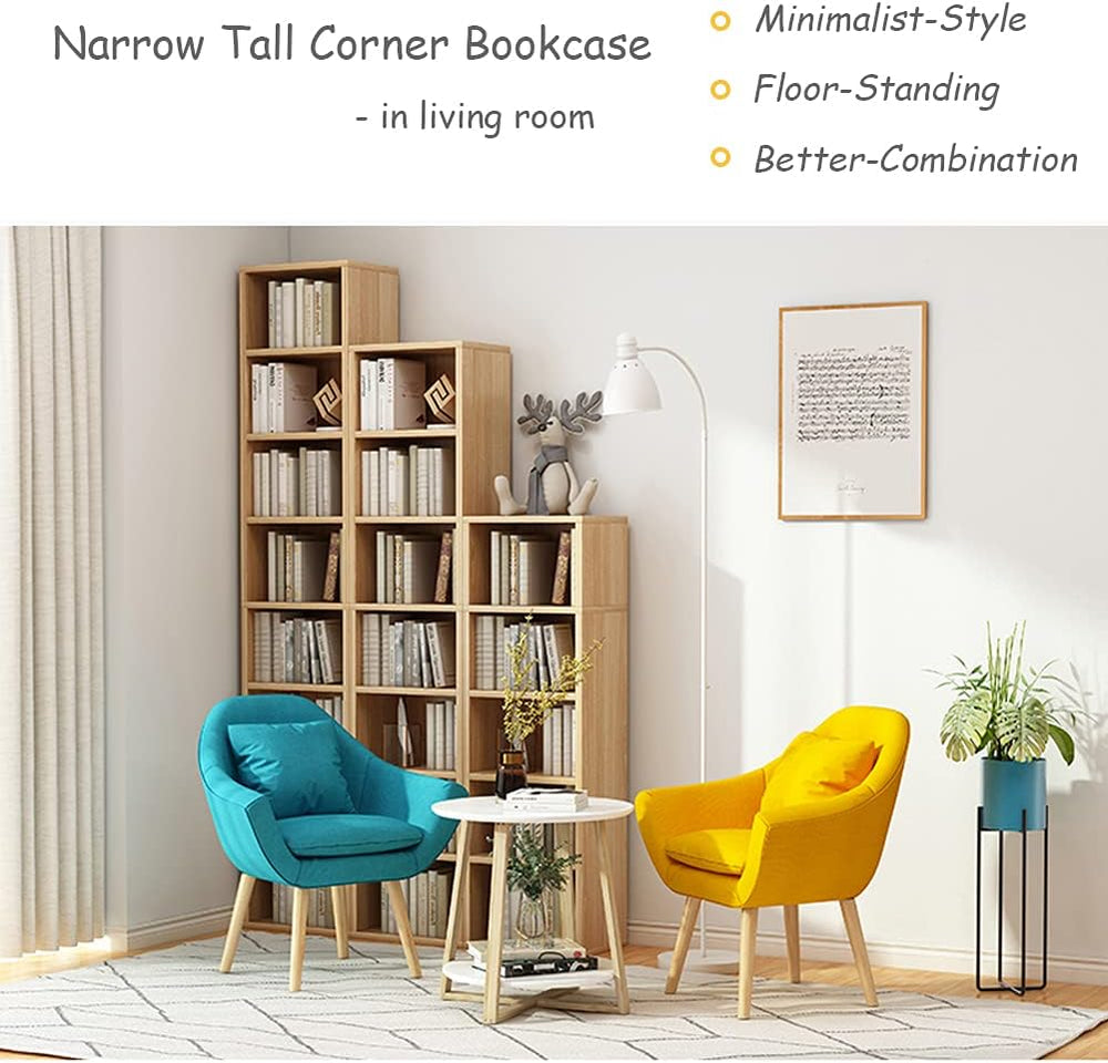 IOTXY Small Narrow Corner Bookcase - 71" Tall Gap Storage Cabinet, Oak