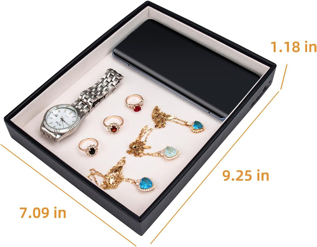 SANQIANWAN Leather Jewelry Organizer Trays Velvet Liner Storage Drawer Display Case Stackable Trays for Necklace,Rings and Earring (Black4)