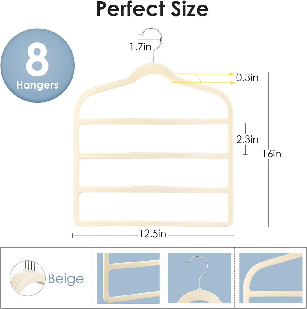 Velvet Hangers Space Saving Non Slip Pant Velvet Hangers, DUDUCOFU 8 Pack Beige Multi Layer Clothes Hangers Closet Organizer for Pants Trousers Scarf