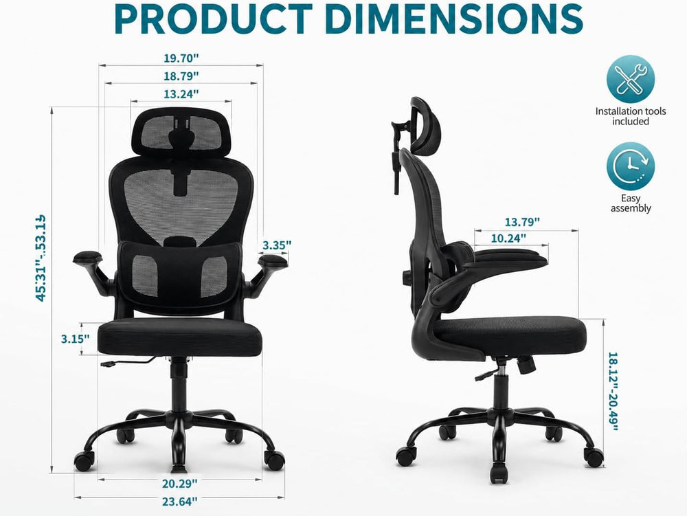 Ergonomic Office Chair with Adjustable Headrest & Lumbar Support, High Ba...