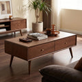 47.24" Solid Wood Coffee Table with Large Storage for Living Room, Oak Coffee Table with 4 Drawers, Mid-Century Modern Coffee Tables for Home (Walnut Color)
