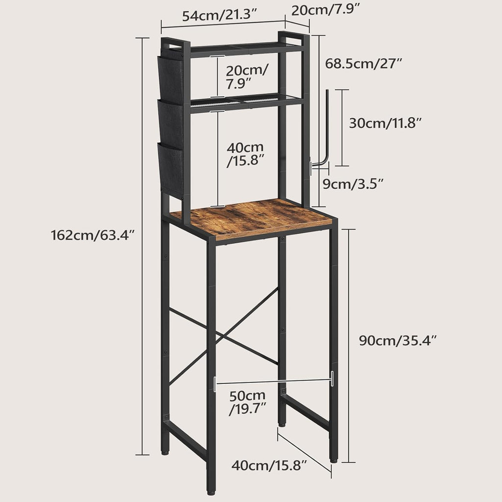 MAHANCRIS Bakers Rack with Mini Fridge Shelf, 3-Tier Microwave Stand, Coffee Bar Station with Paper Holder, Freestanding Kitchen Storage Rack, for Kitchen, Rustic Brown and Black BRHR5401