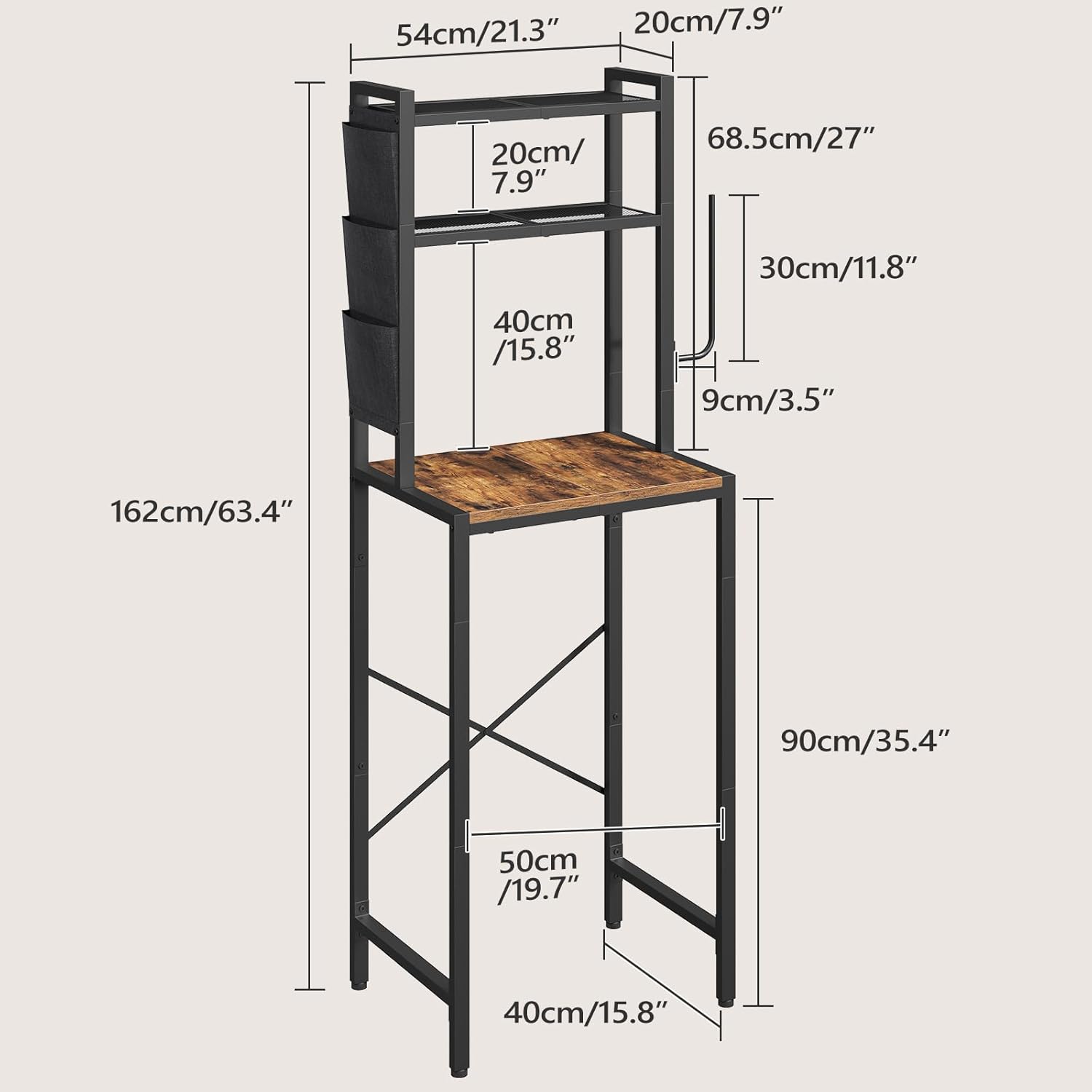 MAHANCRIS Bakers Rack with Mini Fridge Shelf, 3-Tier Microwave Stand, Coffee Bar Station with Paper Holder, Freestanding Kitchen Storage Rack, for Kitchen, Rustic Brown and Black BRHR5401