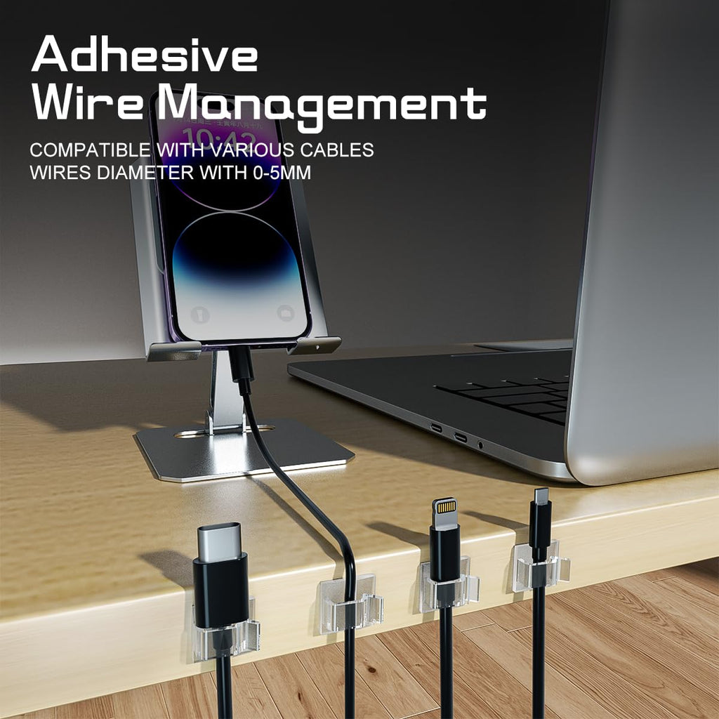 100PCS Cable Clips, Adhesive Wire Clips Strong Cord Clips Wire Holders, Cable Management Clips for Desk, Wall, Car, TV, Ethernet Cable (Clear, Small)