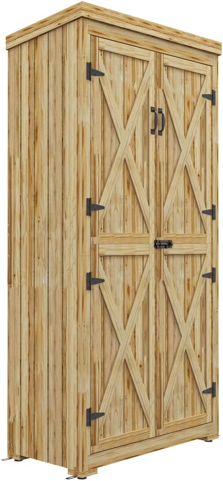 Wooden Garden Storage Shed with Waterproof Galvanized Roof and Lockable Door for Outdoor Tool and Toy Organization